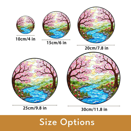 Cherry Blossom River Spring Stained Glass Suncatcher Nature Window Decor Gift for Mom