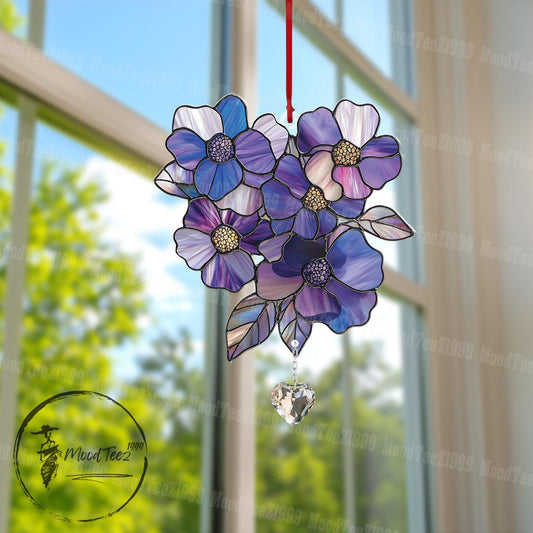 Floral Window Hanging with Crystal, Acrylic Floral Decor, Light Reflecting Home Accent, Gift for Her, Spring Flower Window Art