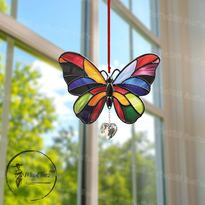 Butterfly Window Hanging with Crystal, Vibrant Acrylic Butterfly Decor, Light Reflecting Home Accent, Gift for Her, Butterfly Window Art