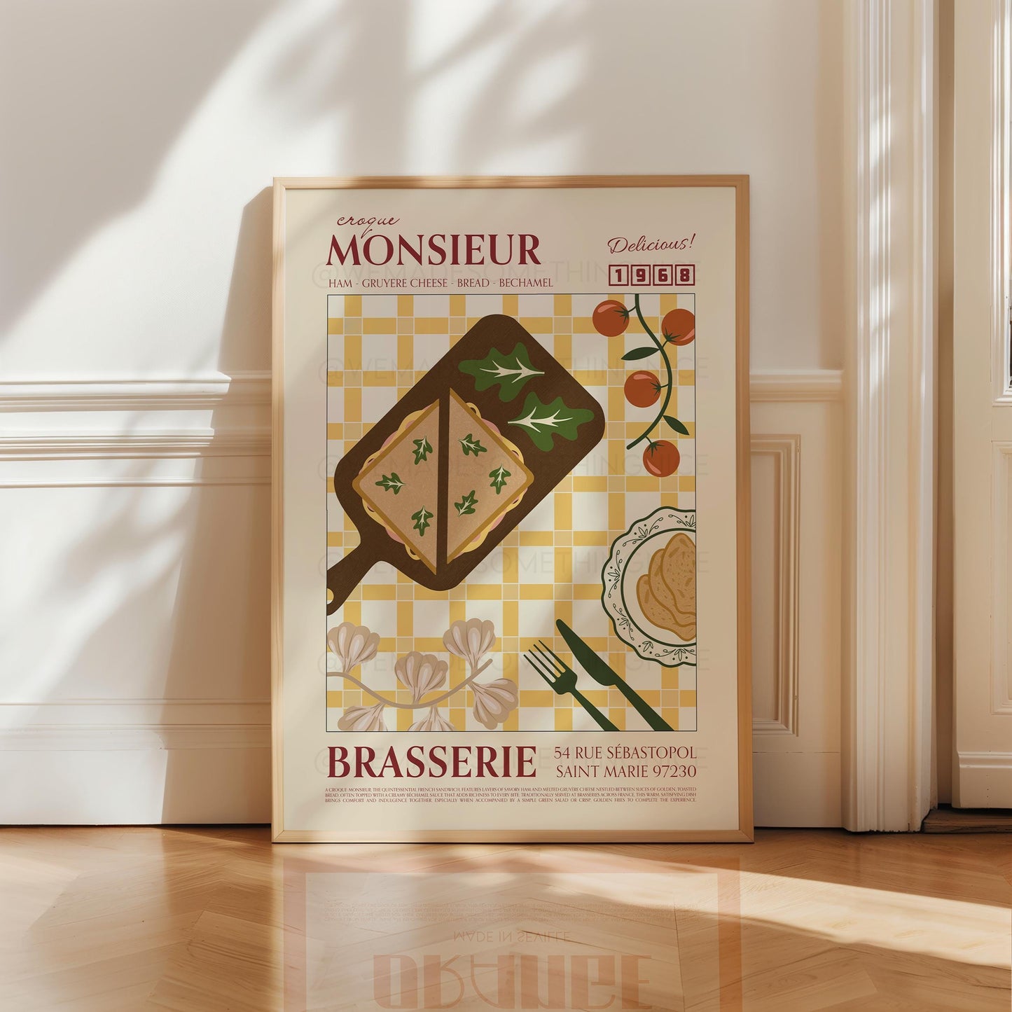 Croque Monsieur Poster, Kitchen Art, Kitchen Poster, Kitchen Print, Food Print, Modern Kitchen Decor, Retro Poster, Coffee Poster