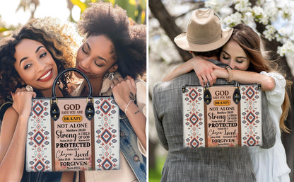 Personalized Leather Handbag Custom Name, Christian Gift, Gifts for Women, God Says You Are Bag, Tribal & Inspirational Design