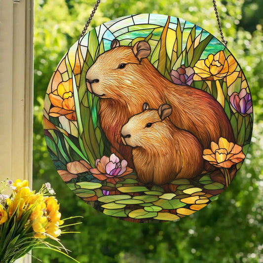 Capybara: Stained Glass Style Window Hanging