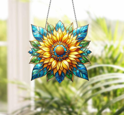 Yellow flowers Window Hanging, Sunflower Acrylic Window Hanging Art Decoration, Monstera plant Ornament, Gift for her, Mother's day