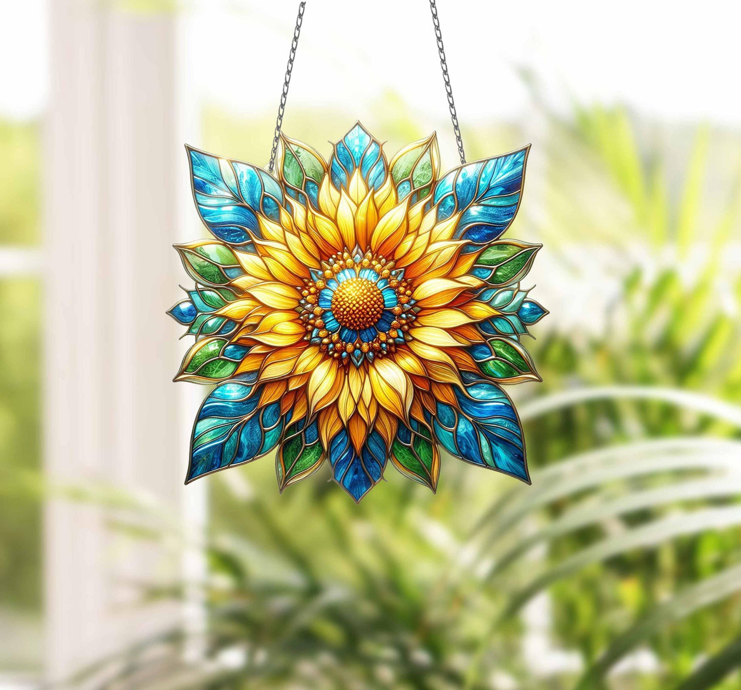 Yellow flowers Window Hanging, Sunflower Acrylic Window Hanging Art Decoration, Monstera plant Ornament, Gift for her, Mother's day