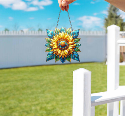 Yellow flowers Window Hanging, Sunflower Acrylic Window Hanging Art Decoration, Monstera plant Ornament, Gift for her, Mother's day