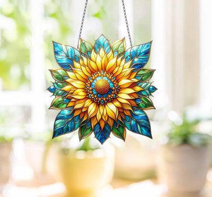 Yellow flowers Window Hanging, Sunflower Acrylic Window Hanging Art Decoration, Monstera plant Ornament, Gift for her, Mother's day