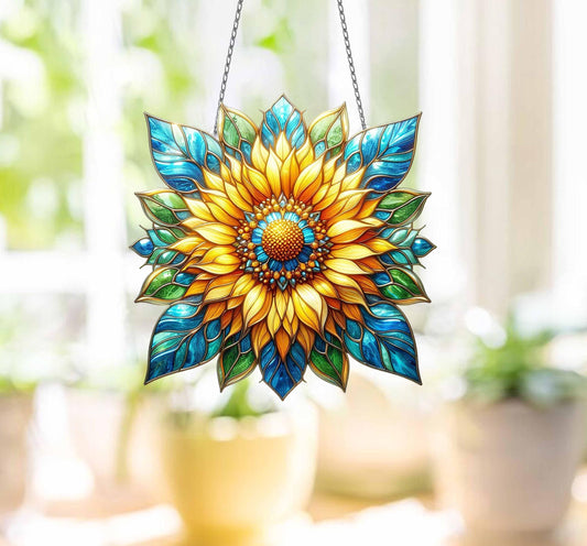 Yellow flowers Window Hanging, Sunflower Acrylic Window Hanging Art Decoration, Monstera plant Ornament, Gift for her, Mother's day
