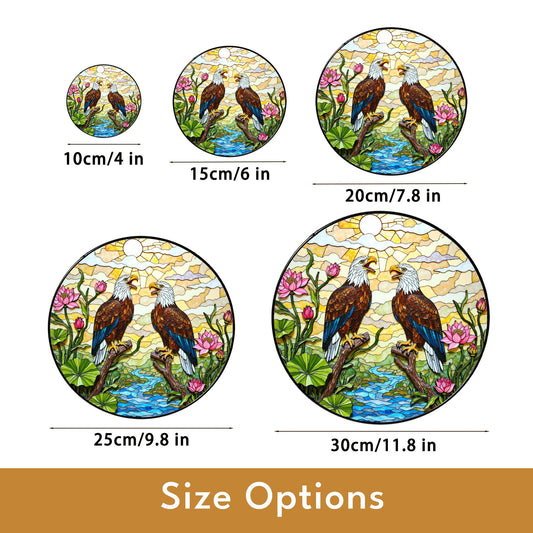 bald eagles in forest stained glass round suncatcher unique window decor gift for dad