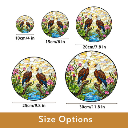 bald eagles in forest stained glass round suncatcher unique window decor gift for dad