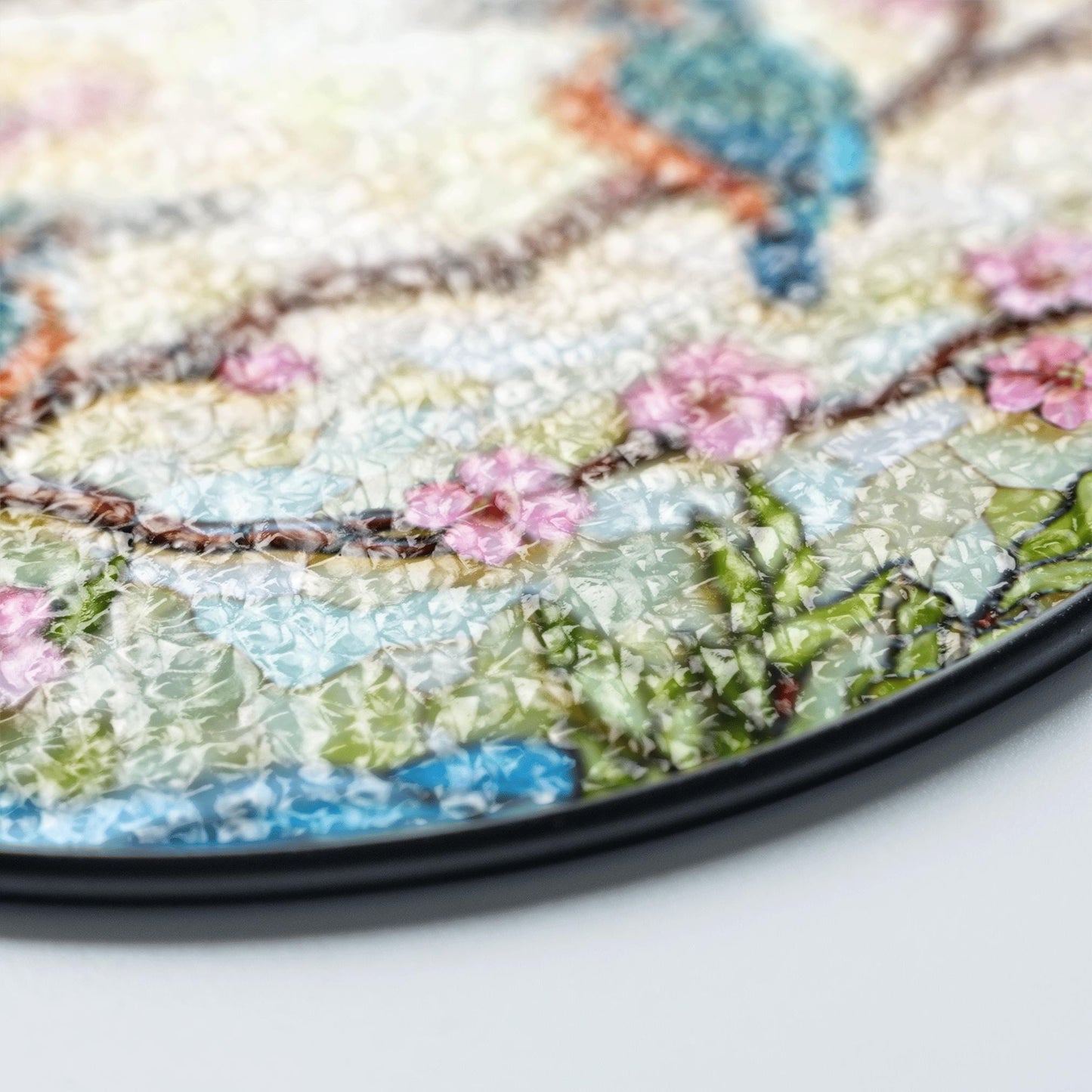 Kingfisher Birds on Cherry Blossom Branch Stained Glass Suncatcher Gift for Bird Lover