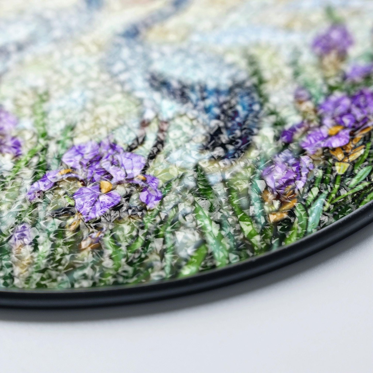 Crane and iris glass art round stained suncatcher window decor perfect gift for mom