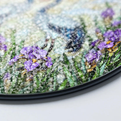 Crane and iris glass art round stained suncatcher window decor perfect gift for mom
