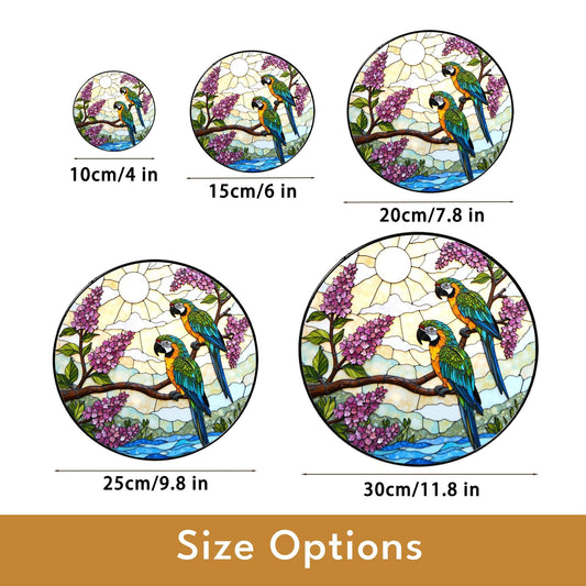 Blue Yellow Parrots Tropical Bird Stained Glass Window Hanging Gift for Bird Lovers