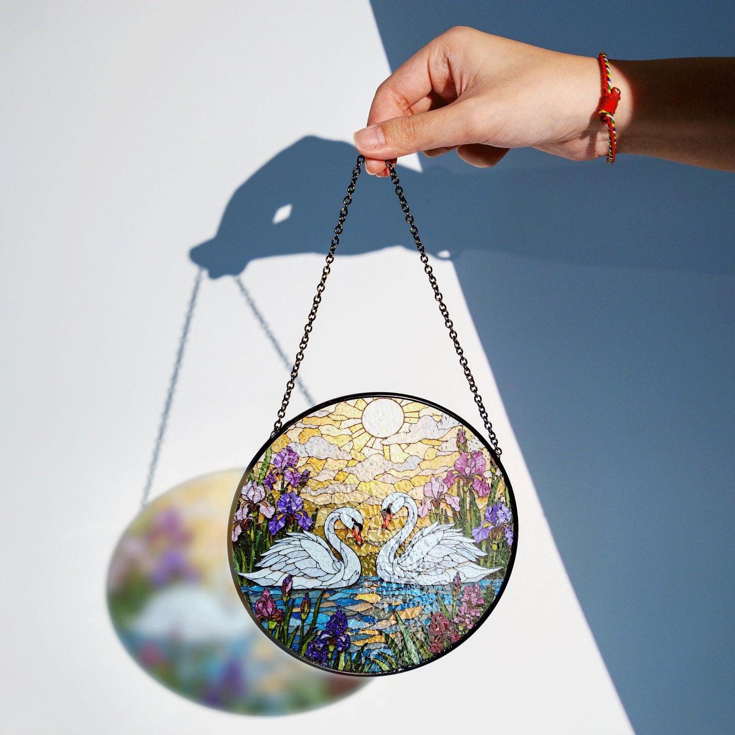 Romantic swan couple stained glass window decor love themed suncatcher gift for couples