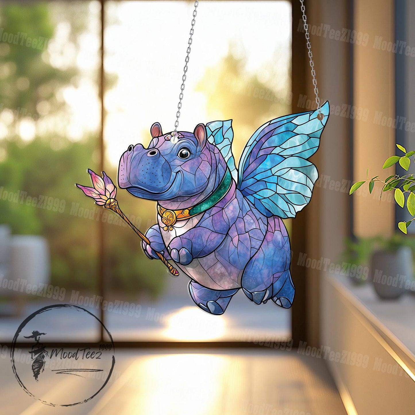 Cute Hippo Fairy Window Hanging Decoration with Magical Wings and Wand to Add Whimsy and Charm to Your Home or Nursery Decor