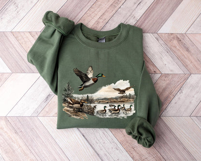 Ducks Fall Shirt, Retro Mallard Ducks Sweatshirt, 90s Waterfowl Duck Hoodie, Retro Duck Shirt, Wild Green Duck Lover TShirts, Duck Hunting