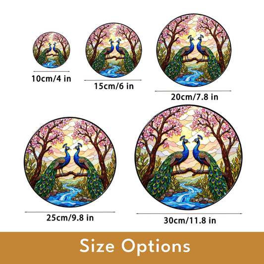 two peacocks on branch stained glass window hanging peacock suncatcher gift for bird lover
