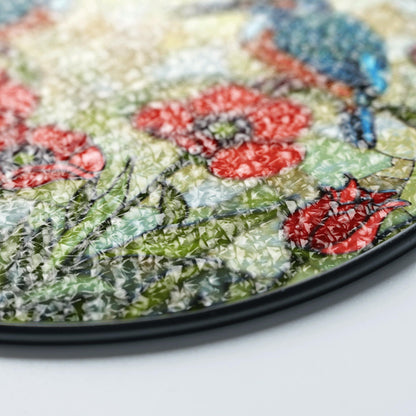 Kingfishers and poppies stained glass suncatcher window decor gift for bird lovers