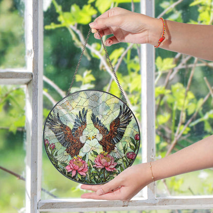two bald eagles with peonies stained glass window hanging suncatcher gift for dad