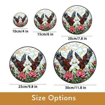 two bald eagles with peonies stained glass window hanging suncatcher gift for dad