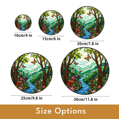 Butterfly Forest River View Nature Suncatcher Glass Window Art Gift for Nature Lovers