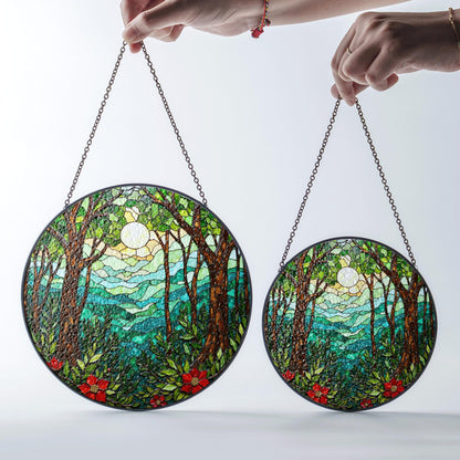 Forest Sun Mountain Scene Suncatcher Window Gift for Mom