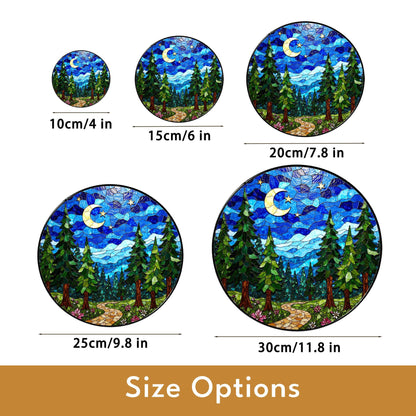 Crescent Moon Forest Night Suncatcher Window Decor Gift for Nature Lover