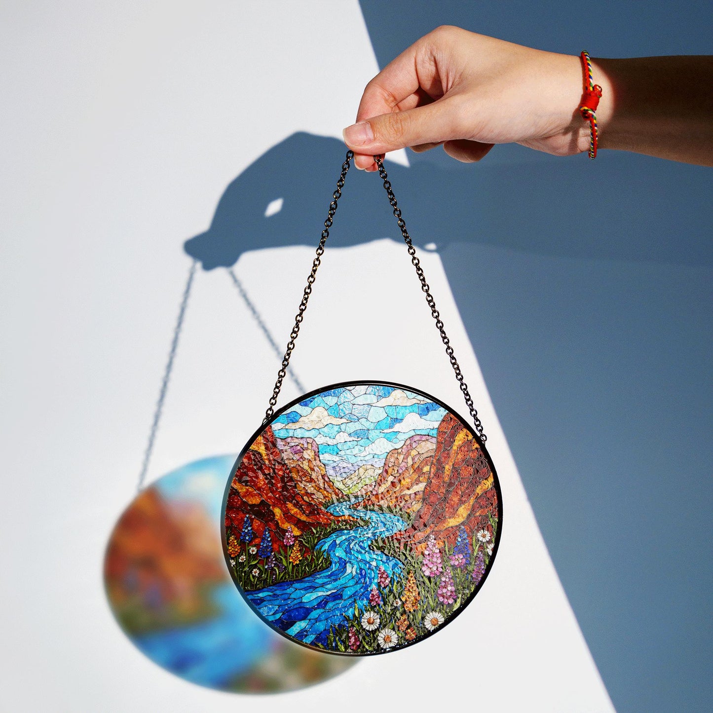 Canyon river wildflower valley suncatcher stained glass window gift for outdoor lovers