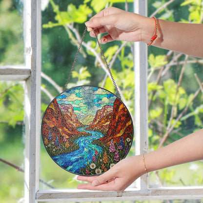 Canyon river wildflower valley suncatcher stained glass window gift for outdoor lovers