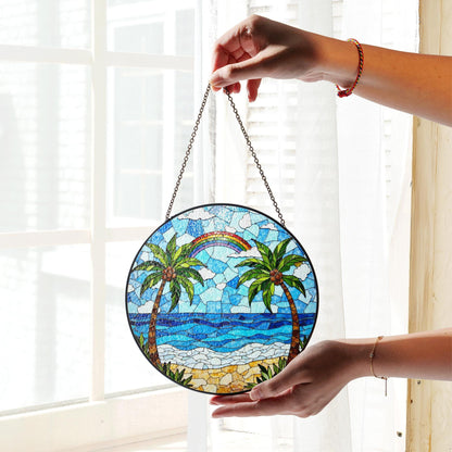 Tropical Palm Beach Scene Suncatcher Gift for Beach Lovers