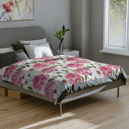 Floral Throw Blanket Pink Rose Blanket, Botanical Throw Blanket Gift for Flower Lovers, Gift for Gardener, Pink Flower Fleece Decor