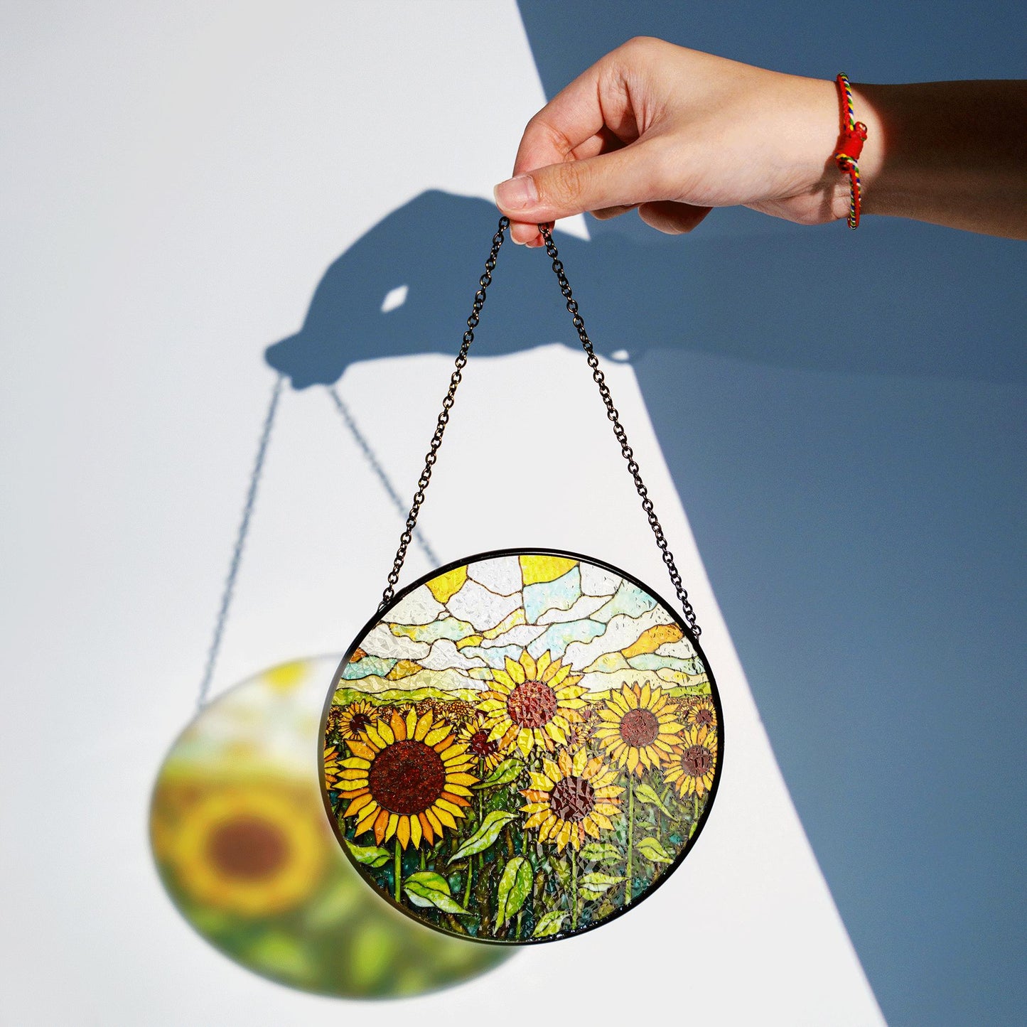 Sunflower Field Glass Art Sun Catcher Stained Glass Window Decor Gift for Mom or Nature Lover