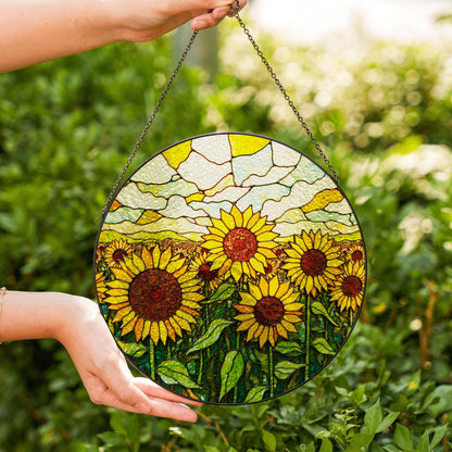 Sunflower Field Glass Art Sun Catcher Stained Glass Window Decor Gift for Mom or Nature Lover