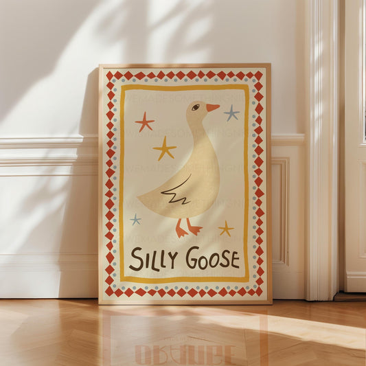 Silly Goose Print, Trendy Wall Art, Apartment Decor, Retro Wall Art, Quirky Wall, Nursery Art, Cottage Core Decor