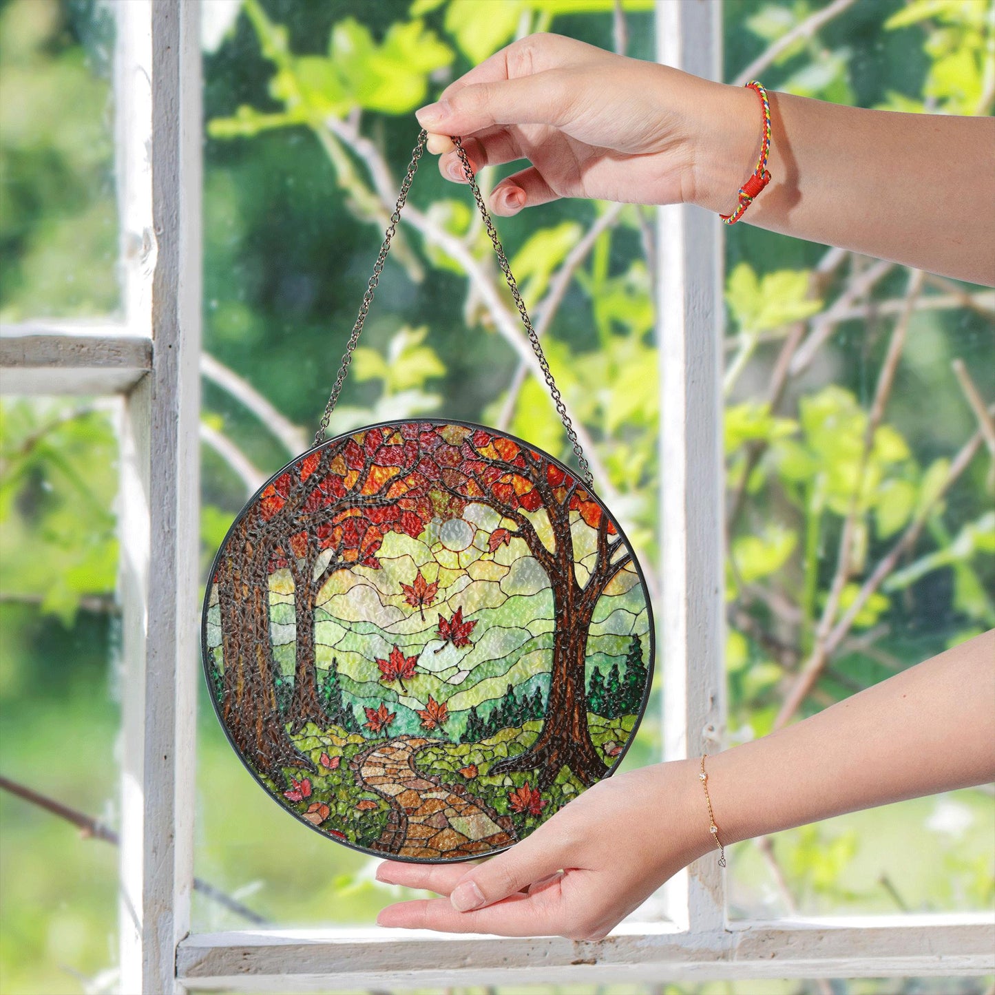 Bluebird on branch art glass suncatcher nature decor gift for bird lovers and outdoor admirers