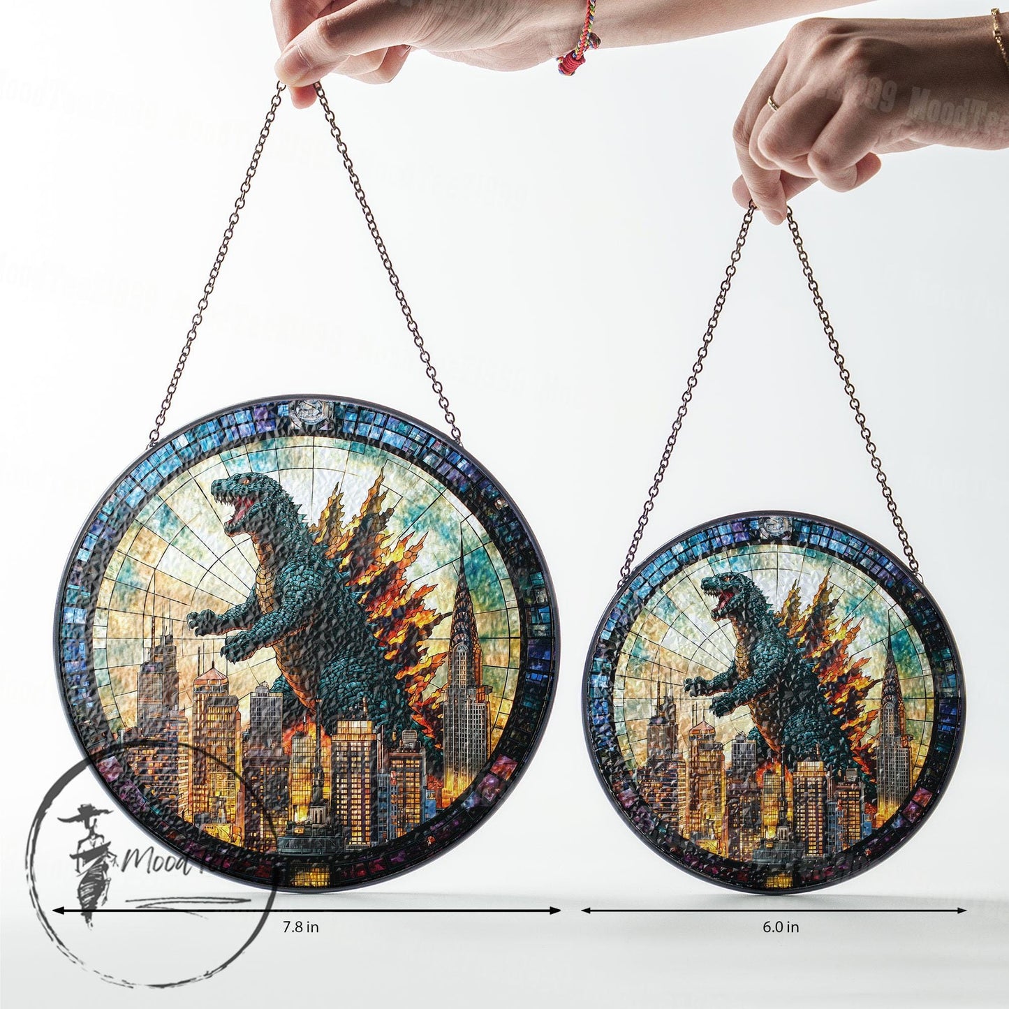 Godzila Stained Glass Hanging – Unique Godzila Art, Stained Glass Godzila Decoration, Window Lover's Gift, Home or Office Hanging Decor