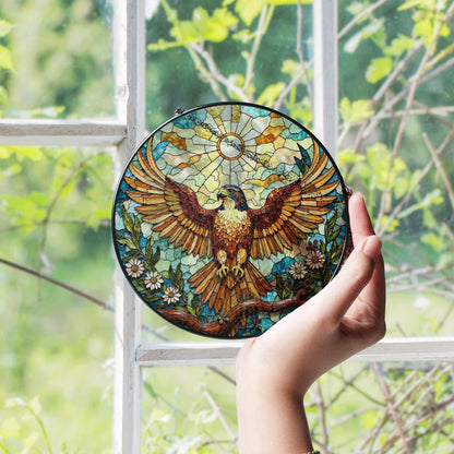 Majestic eagle floral glass suncatcher stained window hanging gift for nature lover