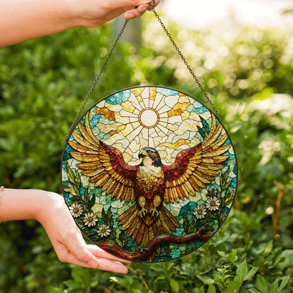 Majestic eagle floral glass suncatcher stained window hanging gift for nature lover