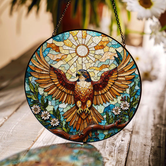 Majestic eagle floral glass suncatcher stained window hanging gift for nature lover