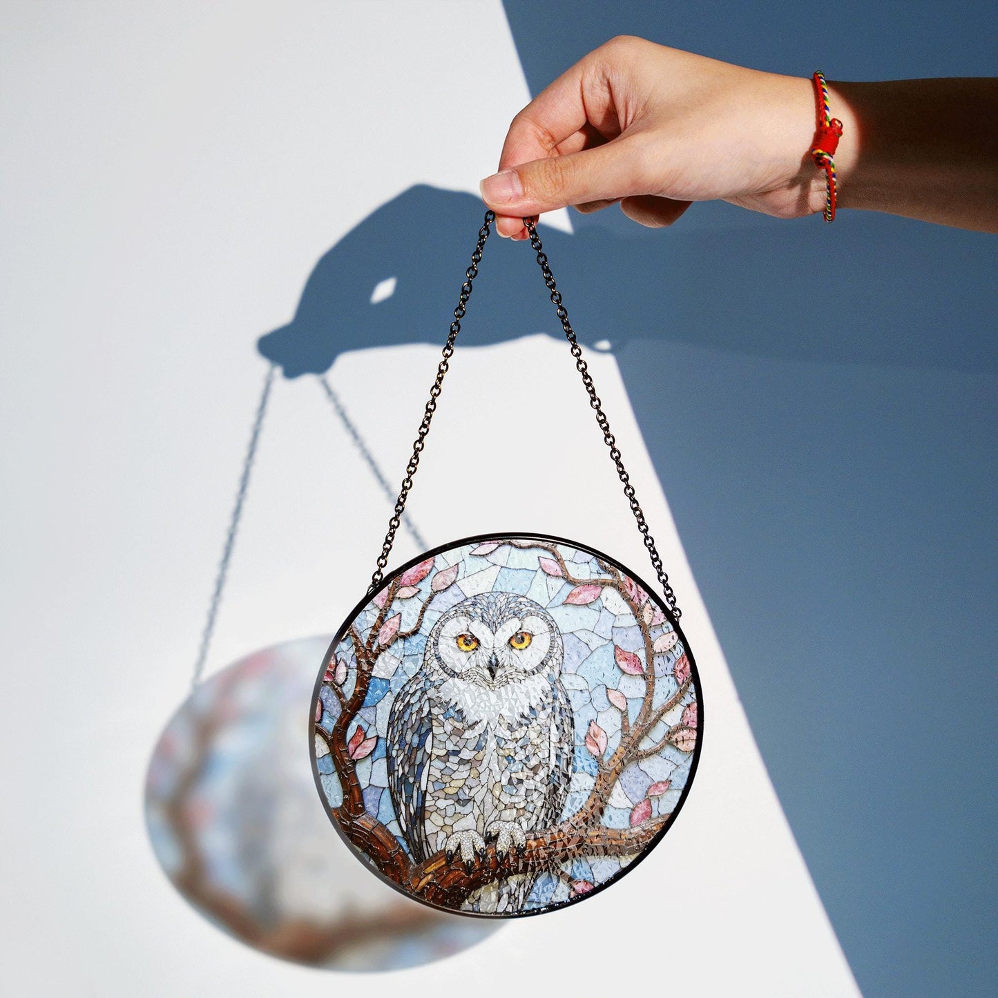 Stained Glass Owl Tree Branch Suncatcher Window Hanging Nature Decor Gift for Bird Lover