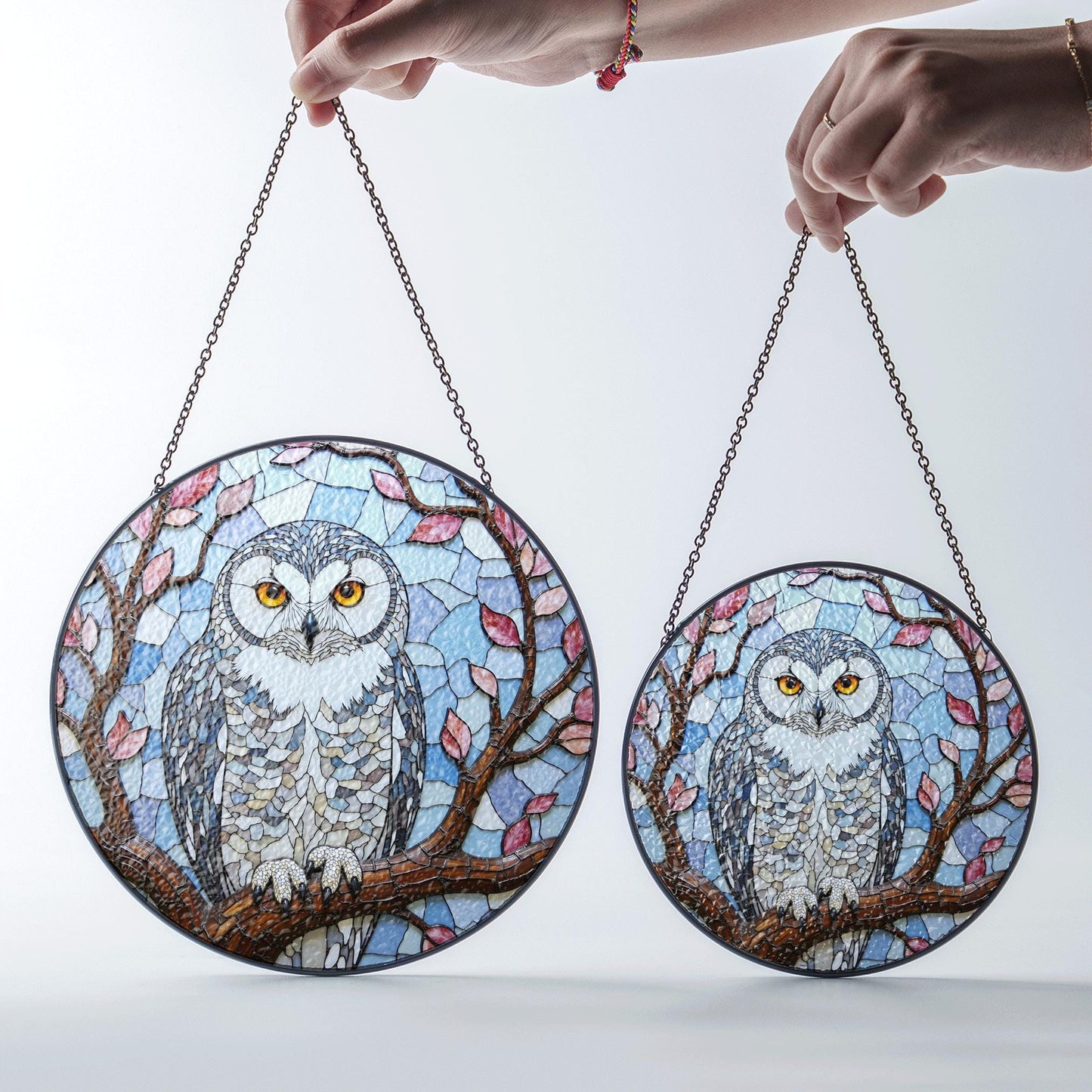 Stained Glass Owl Tree Branch Suncatcher Window Hanging Nature Decor Gift for Bird Lover
