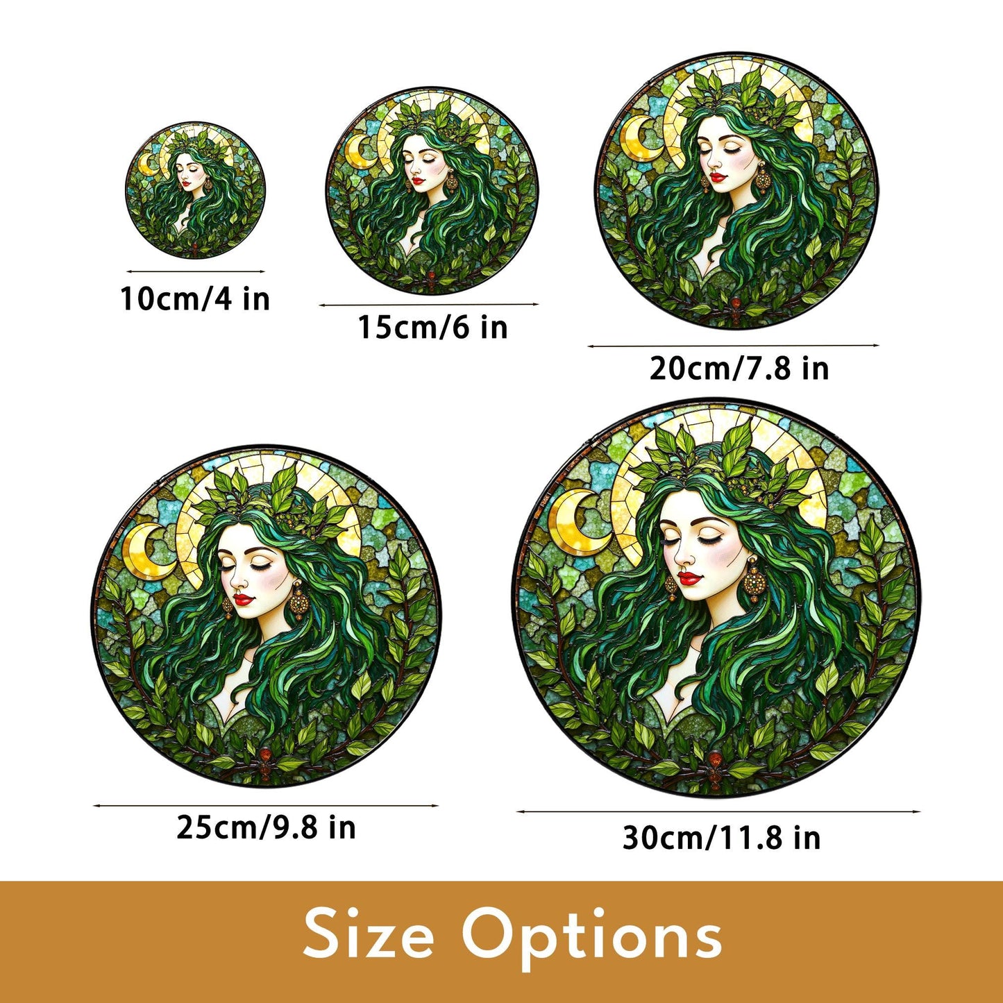 Green Leaf Goddess Suncatcher Stained Glass Forest Fairy Window Art Gift for Nature Lover Mom