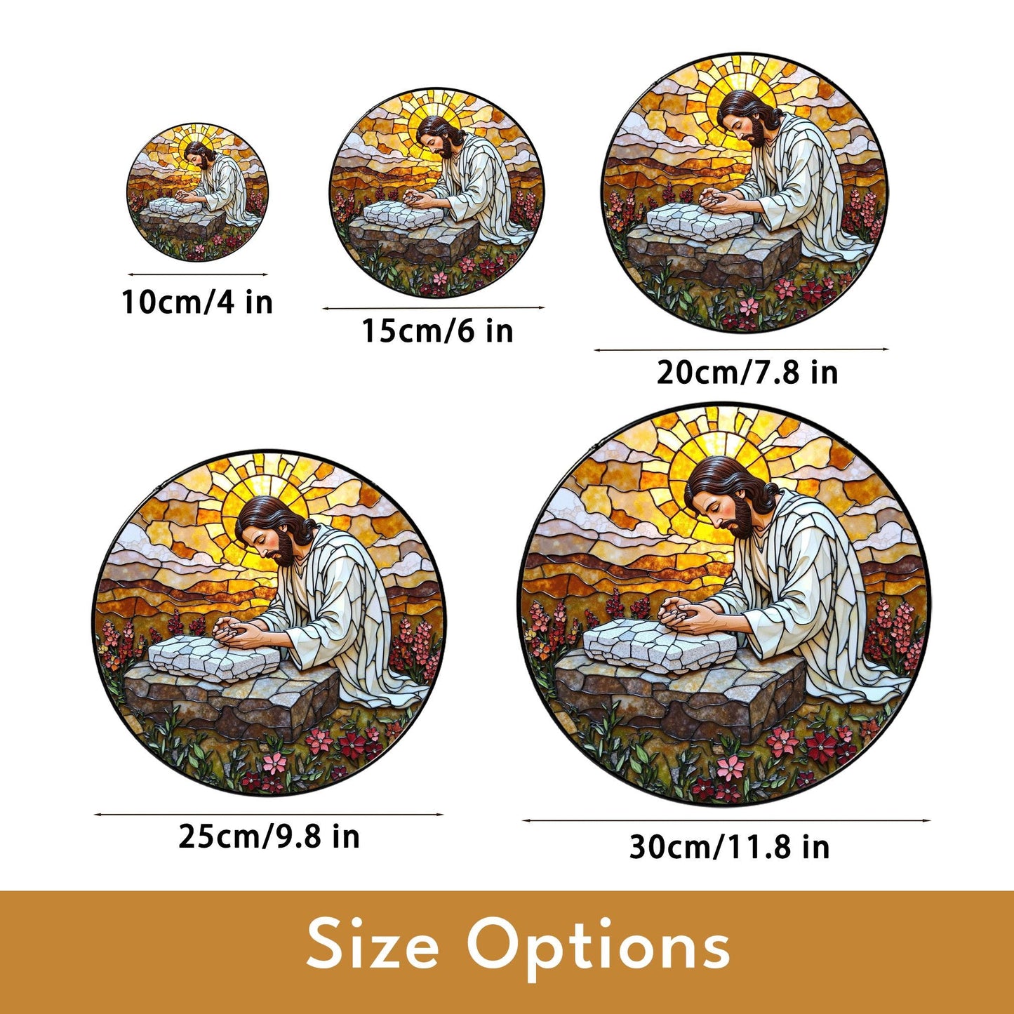 Jesus Praying Stained Glass Round Suncatcher Window Decor Gift for Christian Friend