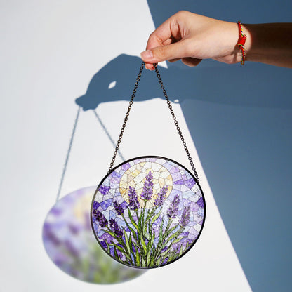 Lavender flower field glass suncatcher handmade window decor gift for garden lover