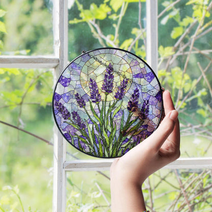 Lavender flower field glass suncatcher handmade window decor gift for garden lover