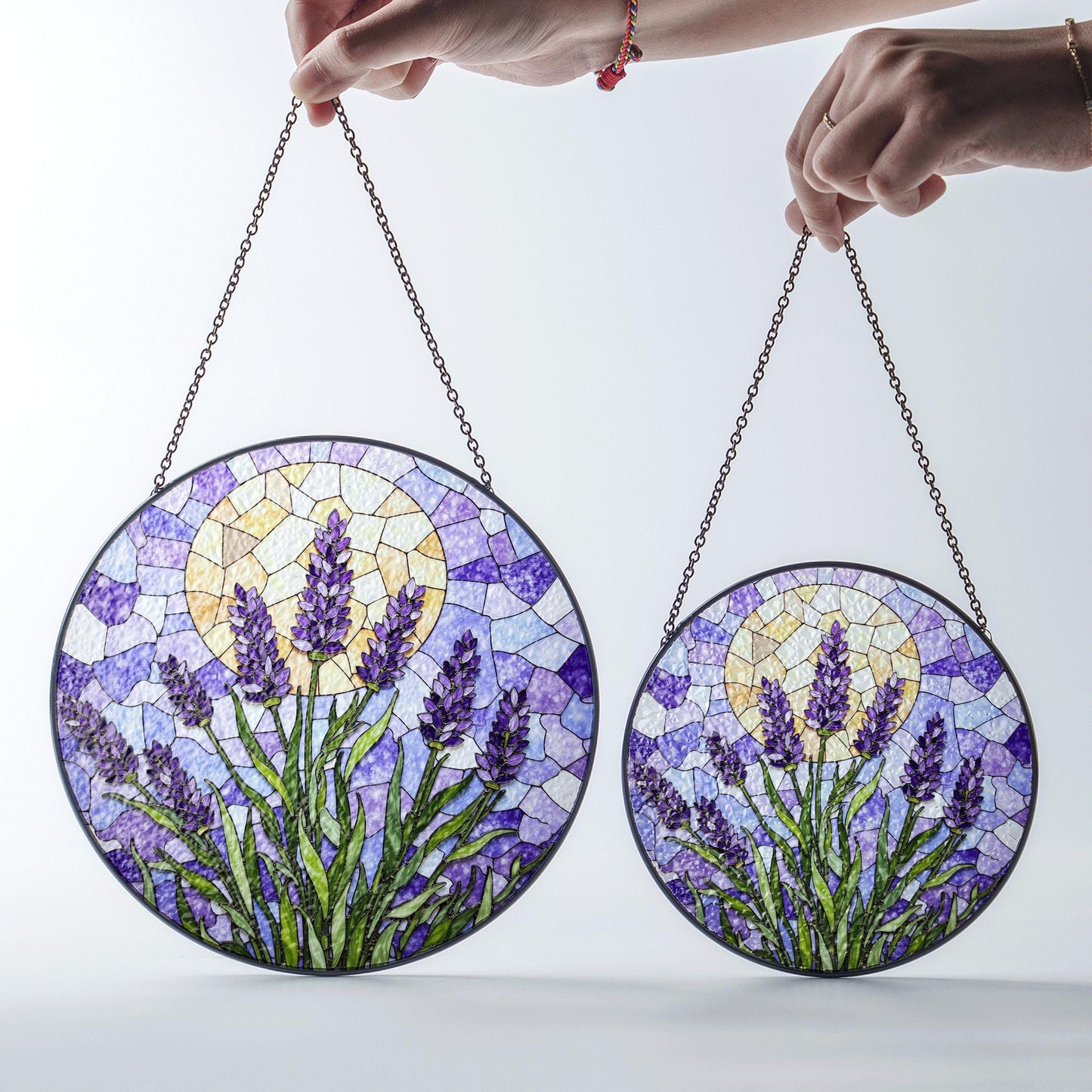 Lavender flower field glass suncatcher handmade window decor gift for garden lover