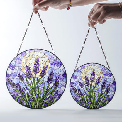 Lavender flower field glass suncatcher handmade window decor gift for garden lover