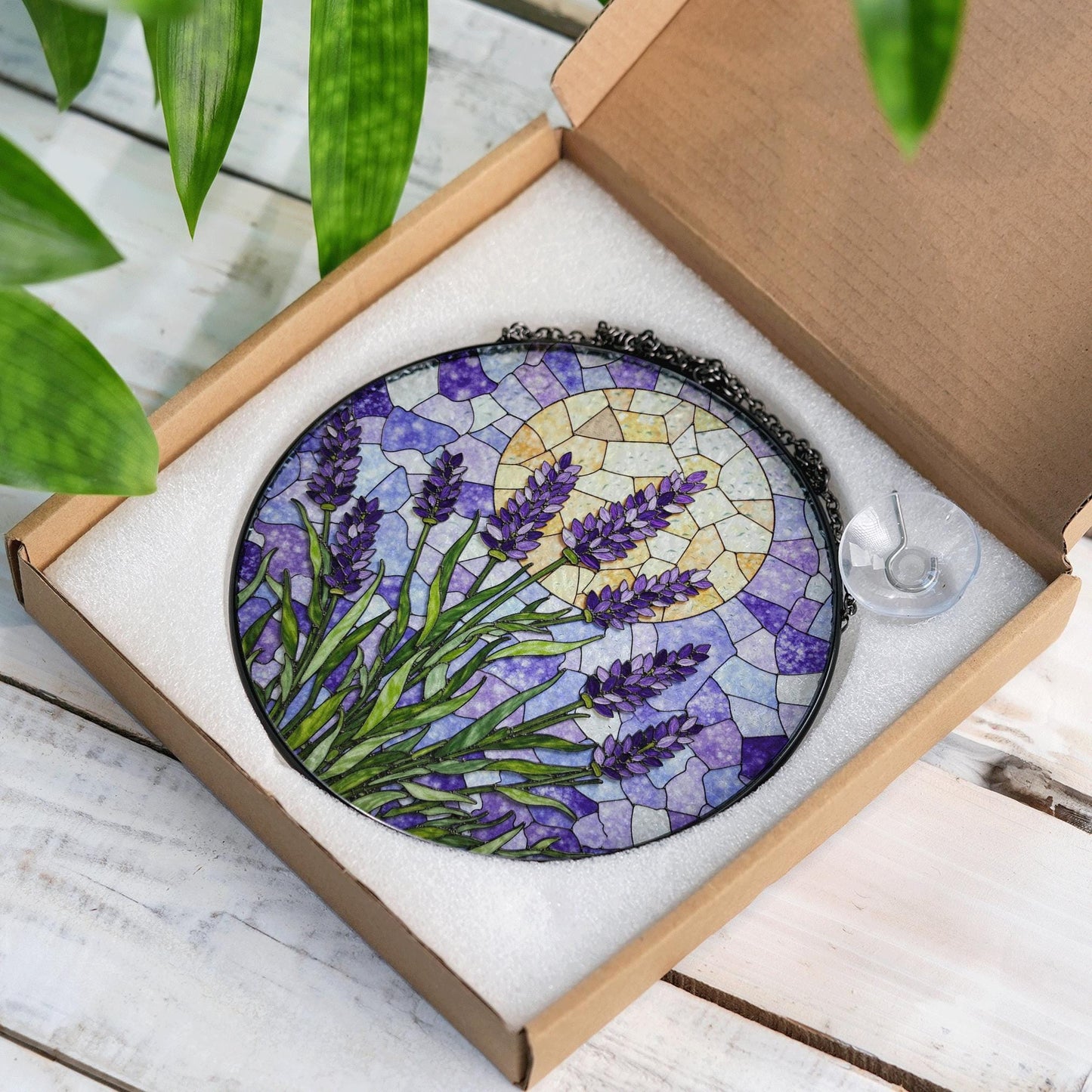 Lavender flower field glass suncatcher handmade window decor gift for garden lover