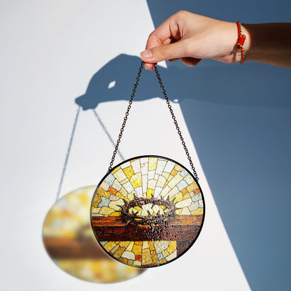 crown of thorns cross window art christian stained glass suncatcher gift for faithful dad