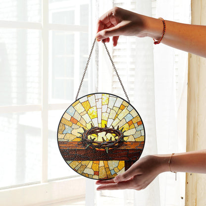 crown of thorns cross window art christian stained glass suncatcher gift for faithful dad